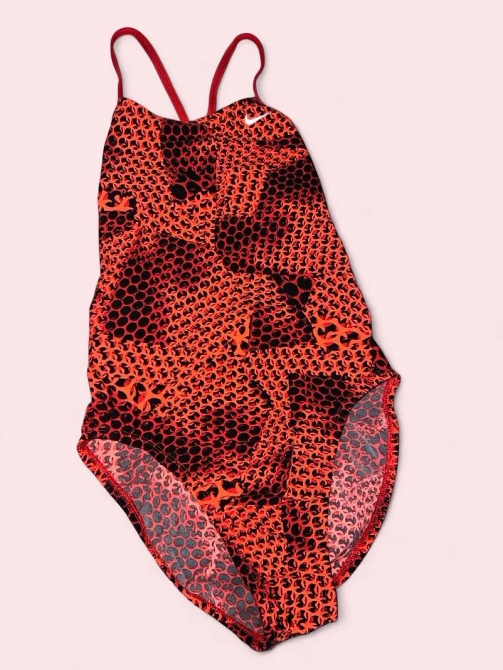 Nike Kids Red and Black Patterned One-Piece Swimsuit